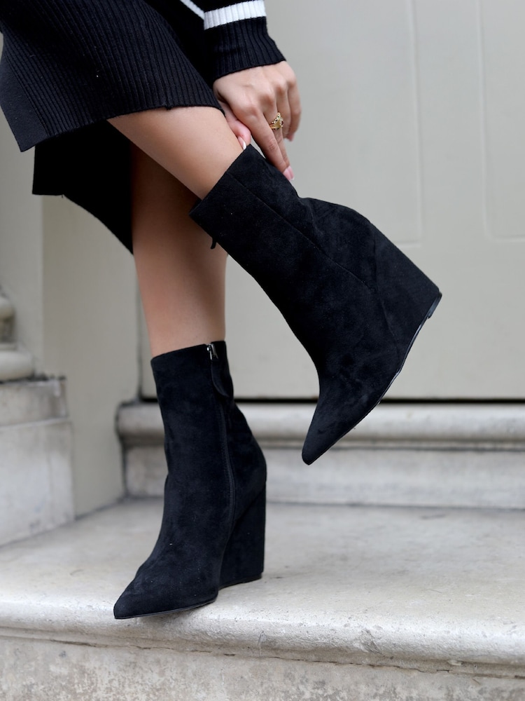 Linzi Black Karis Wedged Ankle Boots - Image 2 of 5