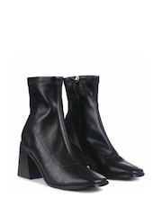 Linzi Black Taylor Faux Leather Square Toe Sock Style Boots - Image 3 of 4