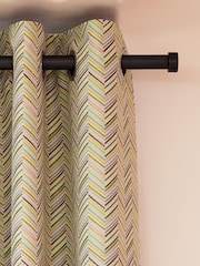 Multicolour Green Chevron Jacquard Eyelet Lined Curtains - Image 1 of 5