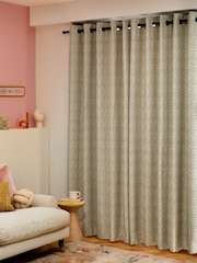 Multicolour Green Chevron Jacquard Eyelet Lined Curtains - Image 3 of 5