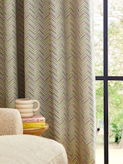 Multicolour Green Chevron Jacquard Eyelet Lined Curtains - Image 4 of 5