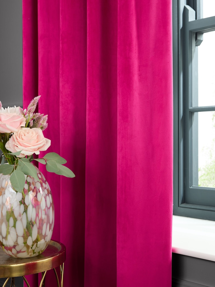 Pink Fuchsia Matte Velvet Blackout/Thermal Curtains - Image 6 of 8