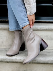 Linzi Grey Taylor Faux Leather Square Toe Sock Style Boots - Image 1 of 4