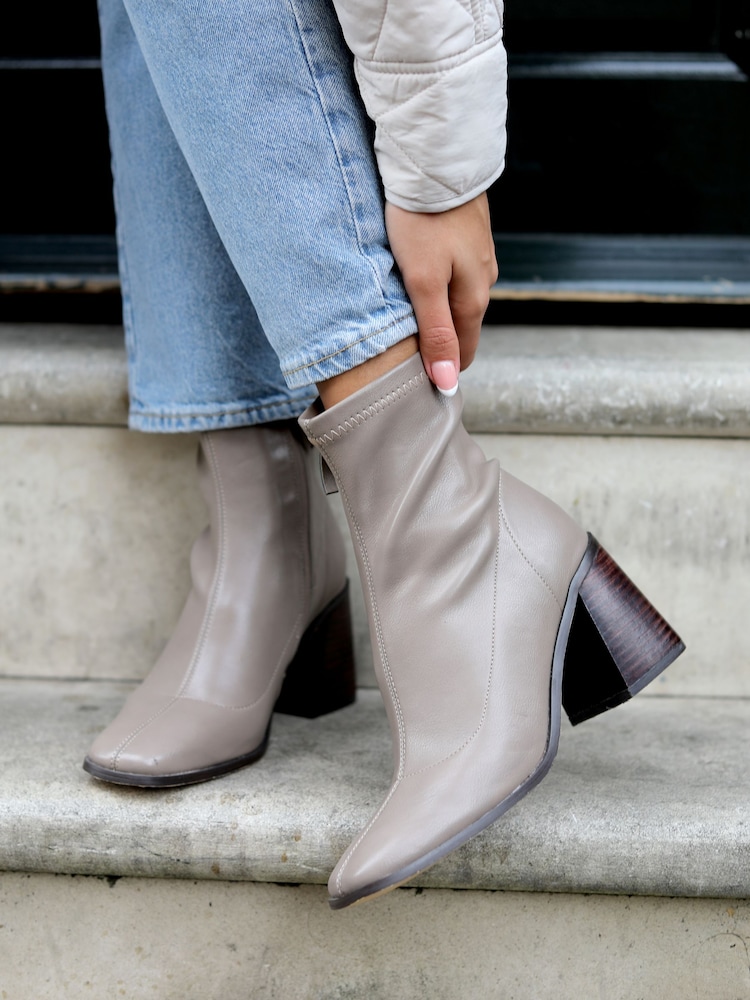 Linzi Grey Taylor Faux Leather Square Toe Sock Style Boots - Image 1 of 4