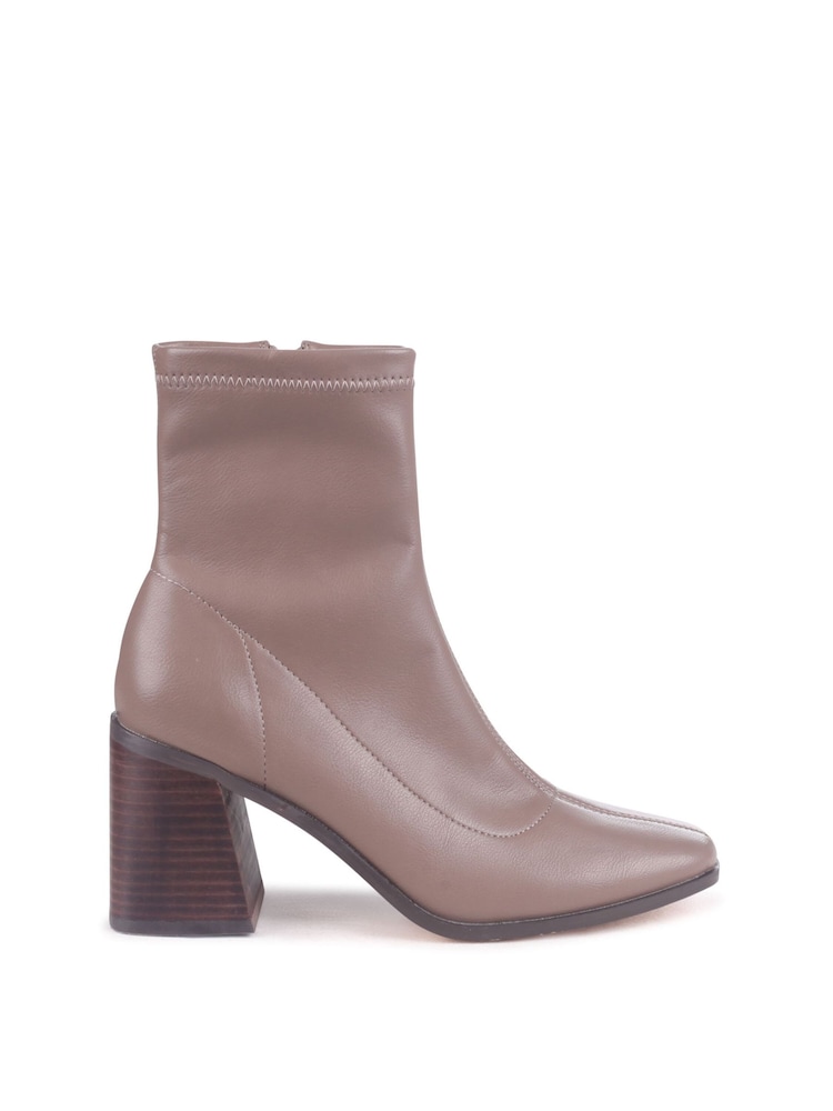 Linzi Grey Taylor Faux Leather Square Toe Sock Style Boots - Image 2 of 4