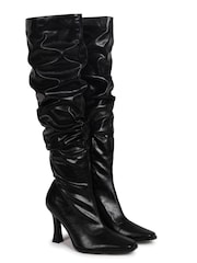 Linzi Black Robyn Faux Suede Long Ruched Heel Boots - Image 3 of 4