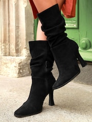 Botas de tacón fruncidas de caña media y puntera cuadrada Ember de Linzi - Imagen 1 de 4
