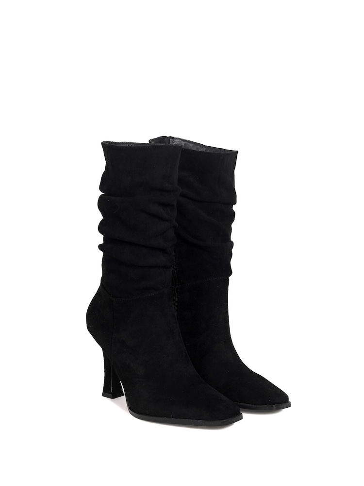 Linzi Black Ember Mid Length Ruched Heeled Boots With Square Toe - Image 3 of 4