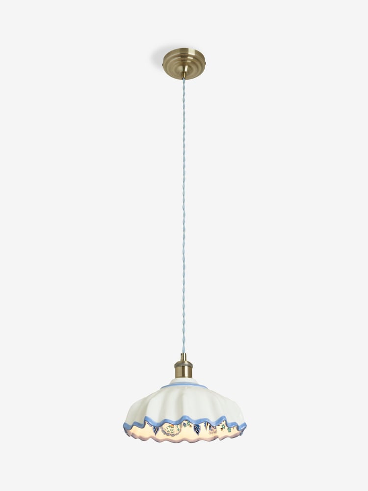 Cath Kidston Cream/Blue Ceramic Folded Ceiling Pendant - Image 2 of 4