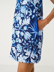 Morris & Co. Hyacinth Navy Floral Tie Neck Linen Blend Summer Dress - Image 6 of 7