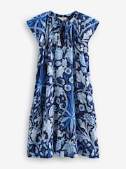 Morris & Co. Hyacinth Navy Floral Tie Neck Linen Blend Summer Dress - Image 7 of 7