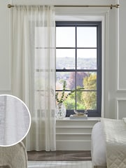 Natural/Gold Shimmer Slot Top Voile Unlined Sheer Panel Curtain - Image 1 of 3