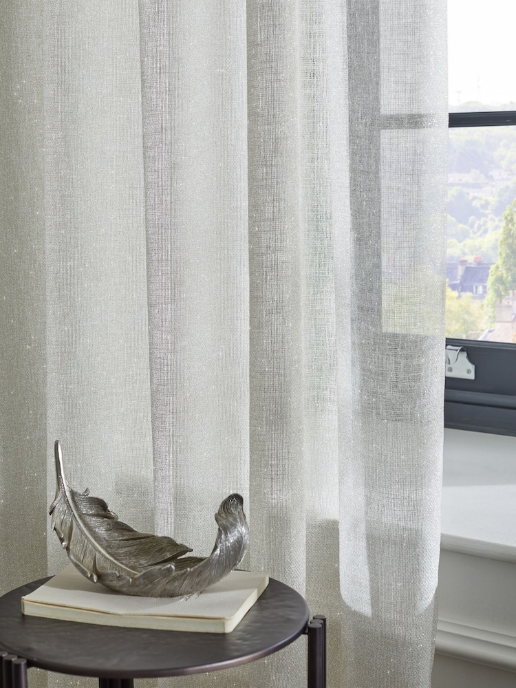 Natural/Gold Shimmer Slot Top Voile Unlined Sheer Panel Curtain - Image 2 of 3