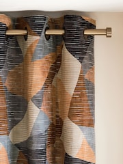 Blue/Orange Collection Luxe Heavyweight Cut Velvet Abstract Eyelet Lined Curtains - Image 1 of 6