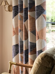Blue/Orange Collection Luxe Heavyweight Cut Velvet Abstract Eyelet Lined Curtains - Image 5 of 6
