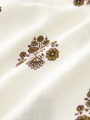 Ecru Cream Linen Blend Button Down Relaxed Sleeve Printed Top - Image 5 of 5