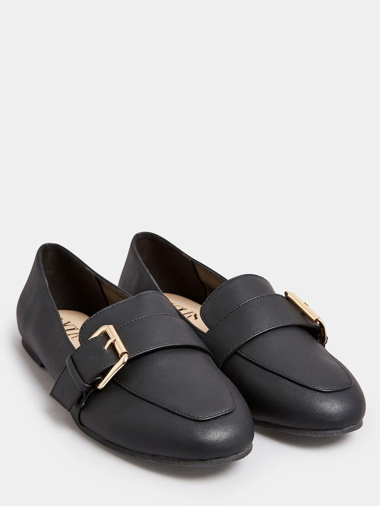 Yours Curve Black Wide Fit PU Buckle Loafers - Image 1 of 4