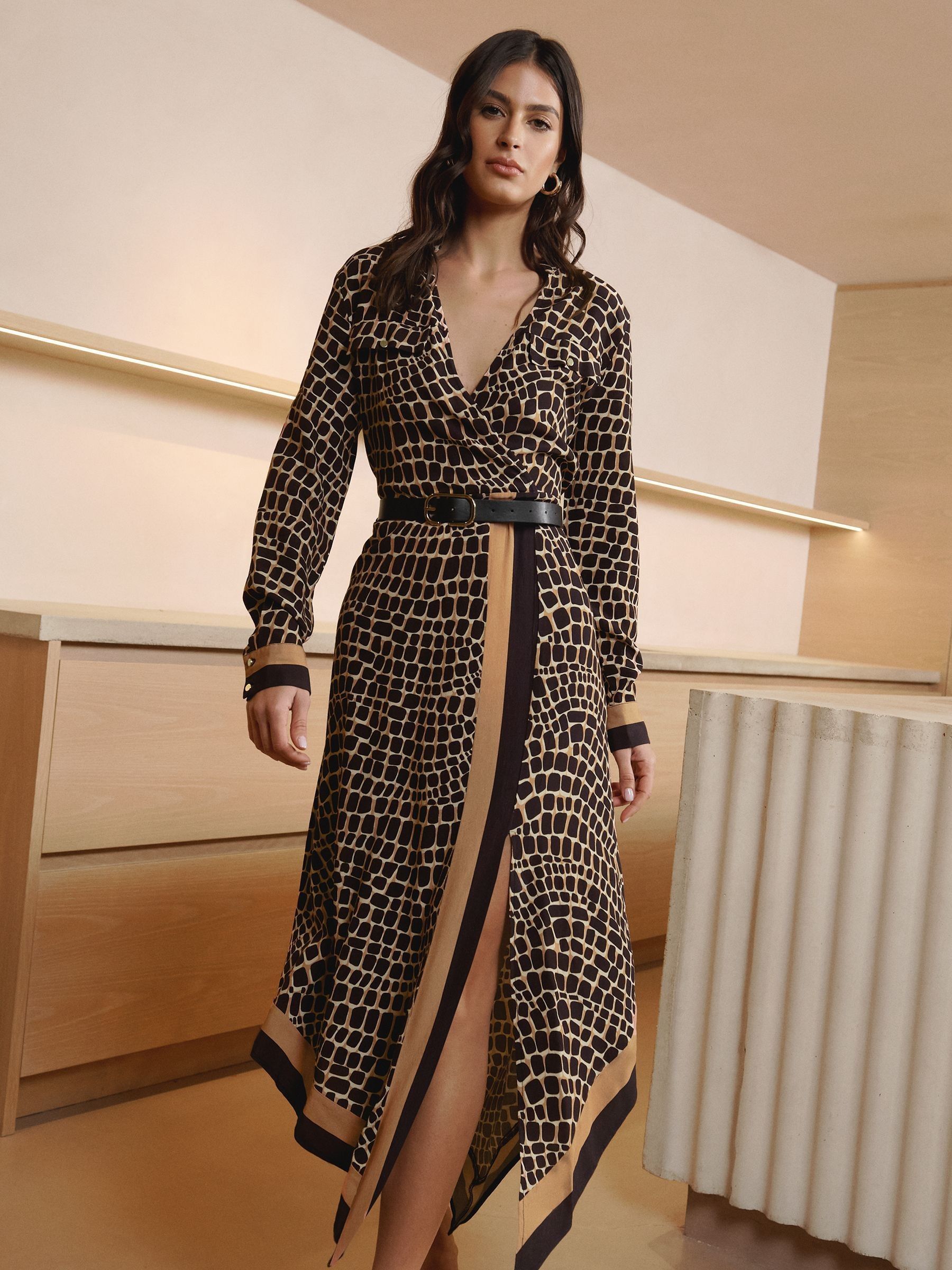 Buy Lipsy Camel Petite Long Sleeve Wrap Belted Midi Shirt Dress from Next Luxembourg