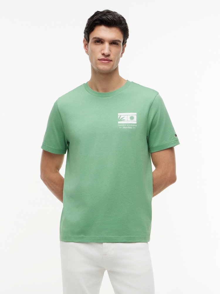 Tommy Hilfiger Green Logo Graphic Jersey Crew Neck T-Shirt - Image 1 of 5