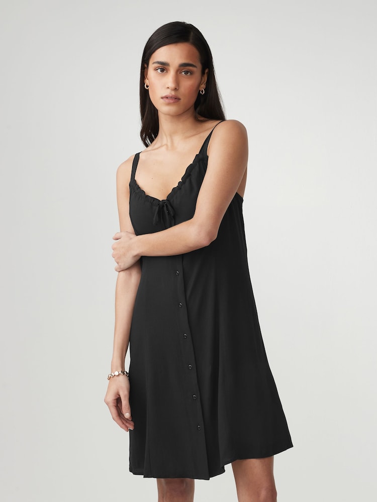 Schwarz - Mini-Sommerkleid zum Binden vorn - Bild 1 von 5