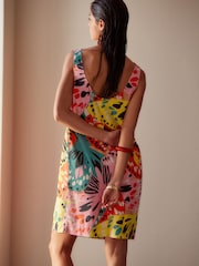 Pink Floral Linen Blend Sleeveless Shift Dress - Image 2 of 6