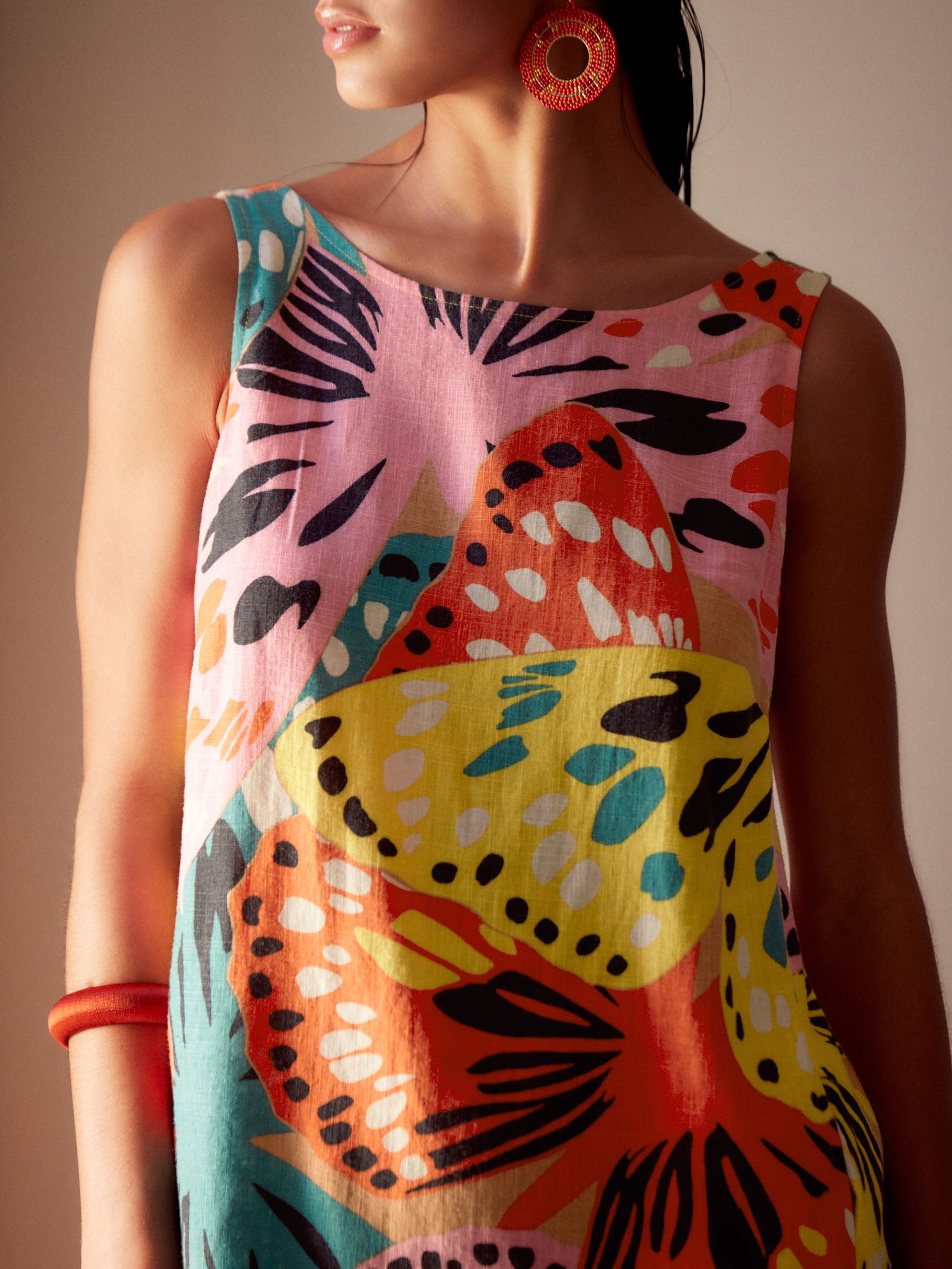 Pink Floral Linen Blend Sleeveless Shift Dress | Laura Ashley
