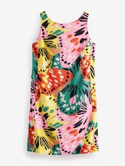 Pink Floral Linen Blend Sleeveless Shift Dress - Image 5 of 6