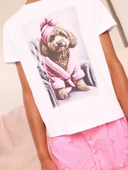 Lipsy White/Pink Dog Jersey Short Pyjamas Set (5-16yrs) - Image 3 of 5