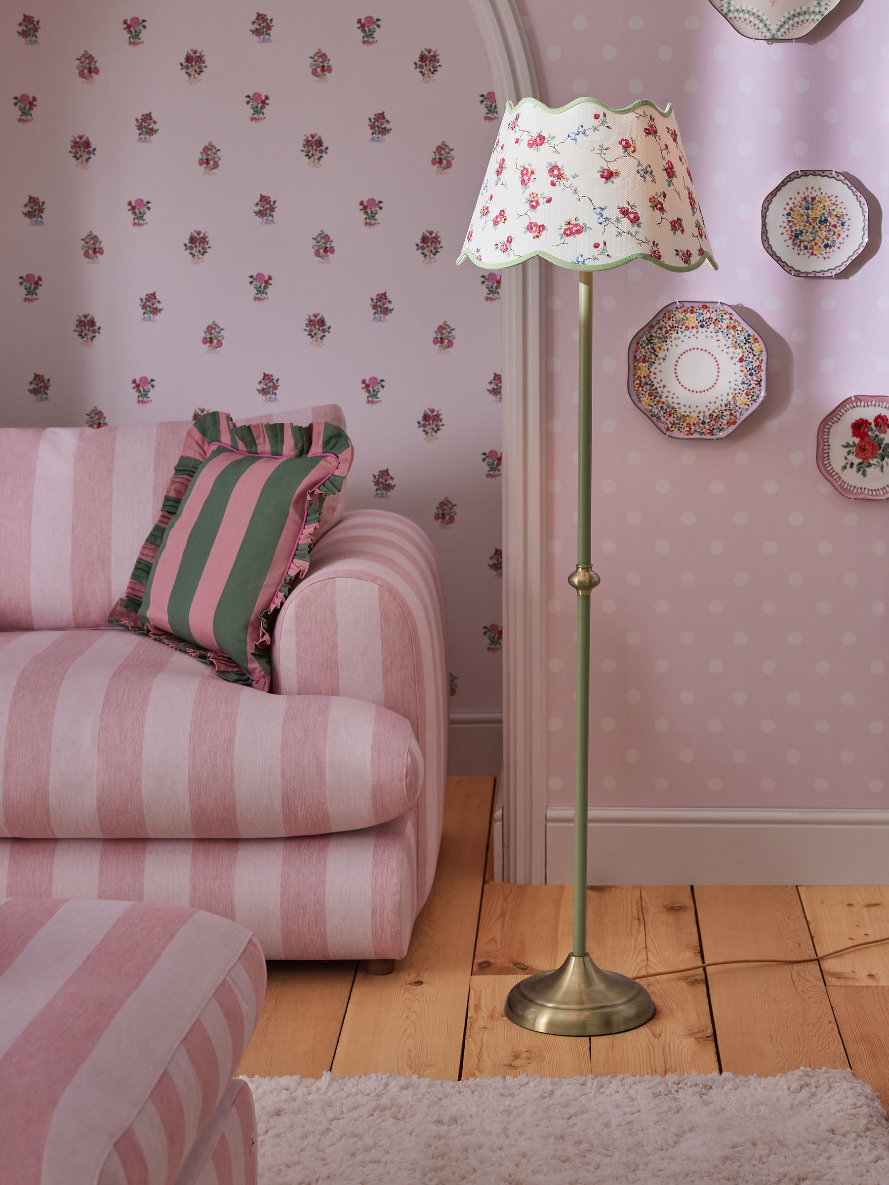 Cath Kidston Unisex Cream/Green Fabric Frill Floor Lamp