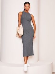 Lipsy Grey Sleeveless Rib Midi Summer Dress - Image 1 of 4