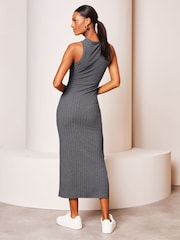 Lipsy Grey Sleeveless Rib Midi Summer Dress - Image 2 of 4