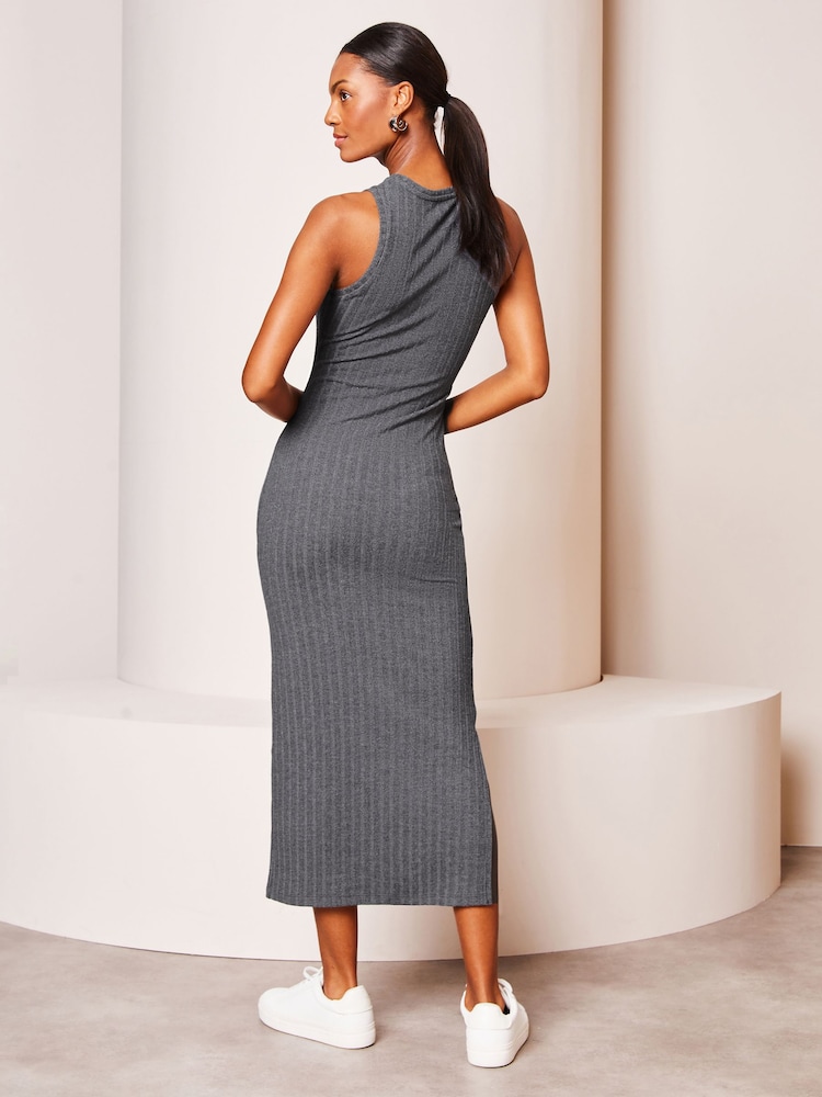 Lipsy Grey Sleeveless Rib Midi Summer Dress - Image 2 of 4