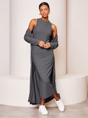 Lipsy Grey Sleeveless Rib Midi Summer Dress - Image 3 of 4
