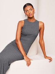 Lipsy Grey Sleeveless Rib Midi Summer Dress - Image 4 of 4
