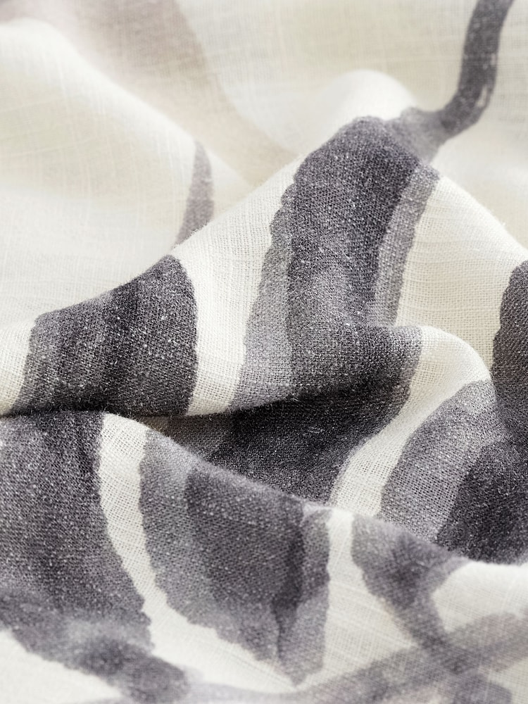 Black/White Palm Ruffle Sleeve V-Neck Linen Blend Summer Dress - Image 5 of 5