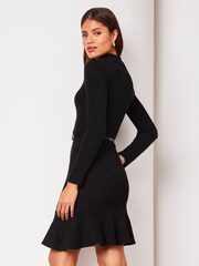 Lipsy Black Long Sleeve Belted Cosy Skater Mini Jumper Dress - Image 2 of 4