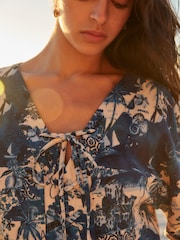 Blue/White Summer Maxi Kaftan Dress With Linen - Image 4 of 6