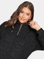Yours Curve Grey Soft Touch Ribbed Half Zip Midi Dress - Image 4 of 4