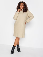 Yours Curve Natural Soft Touch Ribbed Half Zip Midi Dress - Image 1 of 4