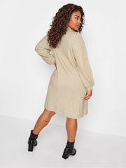 Yours Curve Natural Soft Touch Ribbed Half Zip Midi Dress - Image 2 of 4