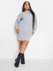 Yours Curve Grey Soft Touch Ribbed Midi Dress - Image 1 of 4