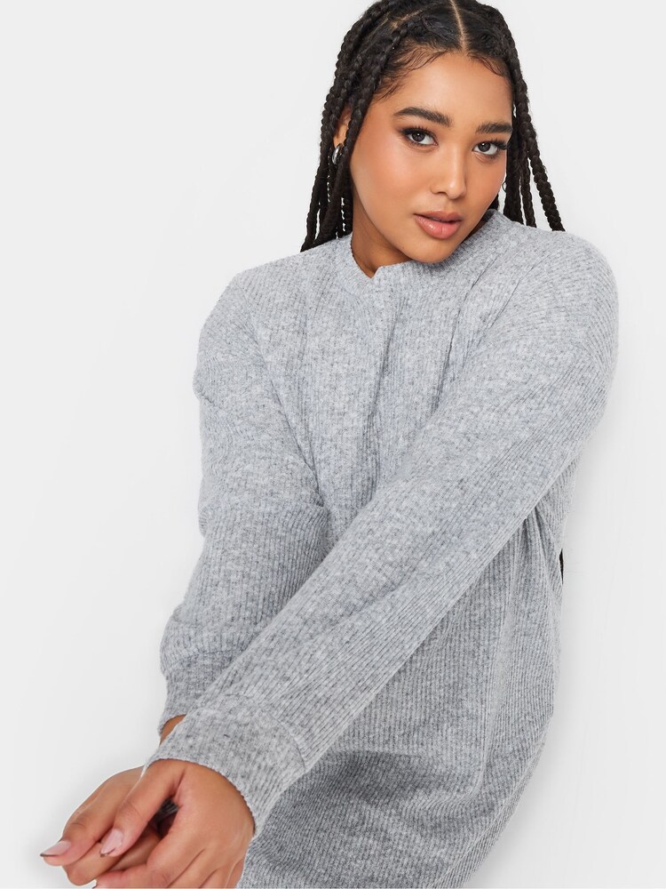 Yours Curve Grey Soft Touch Ribbed Midi Dress - Image 4 of 4
