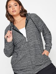 Yours Curve Black Contrast Metallic Trim Hoodie Zip Hoodies - Image 1 of 4