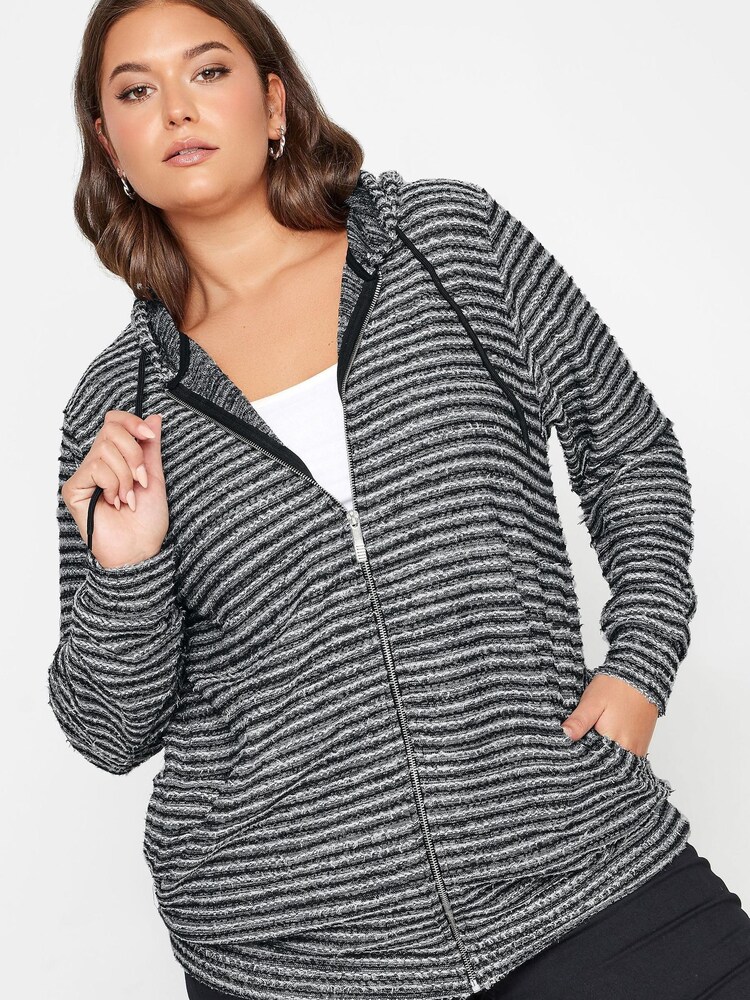 Yours Curve Black Contrast Metallic Trim Hoodie Zip Hoodies - Image 1 of 4