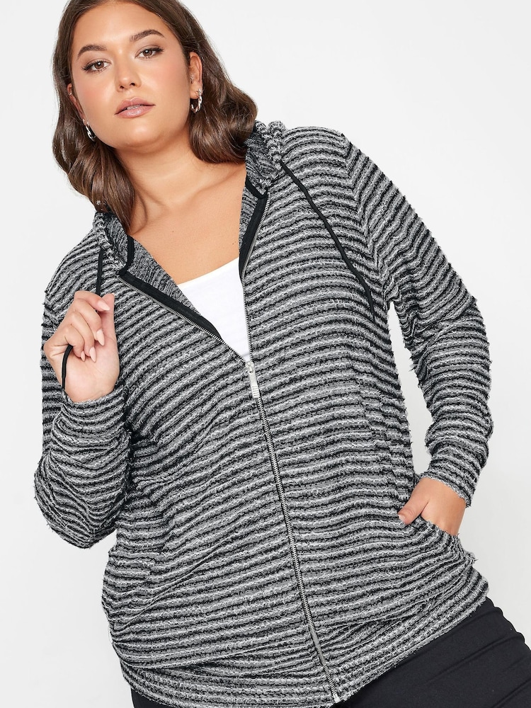 Yours Curve Black Contrast Metallic Trim Hoodie Zip Hoodies - Image 1 of 4 Yours Curve Black Contrast Metallic Trim Hoodie Zip Hoodies - Image 1 of 4