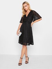 PixieGirl Petite Black Glitter Mesh Angel Sleeve Dress - Image 1 of 4