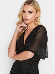 PixieGirl Petite Black Glitter Mesh Angel Sleeve Dress - Image 4 of 4