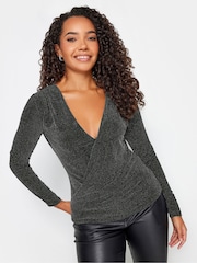 M&Co Silver Party Long Sleeve Wrap Top - Image 2 of 5