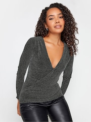 M&Co Silver Party Long Sleeve Wrap Top - Image 5 of 5