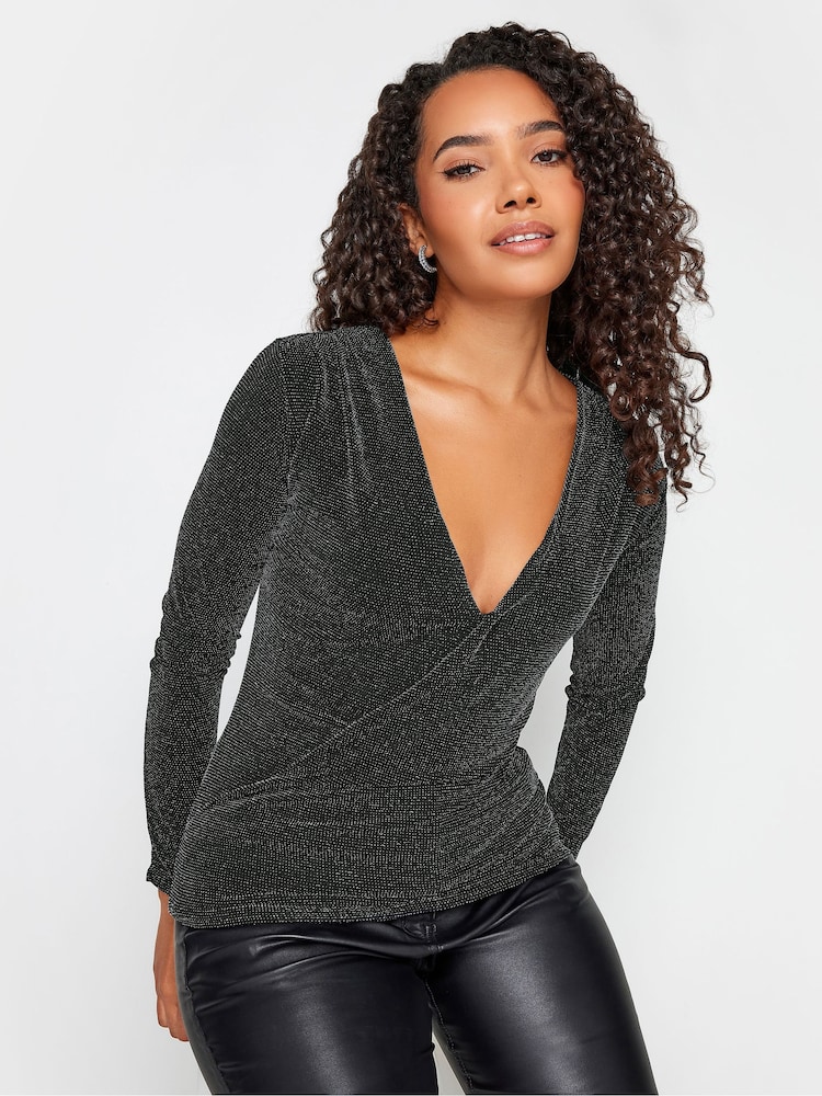 M&Co Silver Party Long Sleeve Wrap Top - Image 5 of 5 M&Co Silver Party Long Sleeve Wrap Top - Image 5 of 5